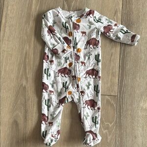 Caden Lane White and Brown Footies with Woodland Animal Print